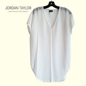 Jordan Taylor White Mesh Swim Cover-Up V-Neck Dolman Sleeve NWOT Size M